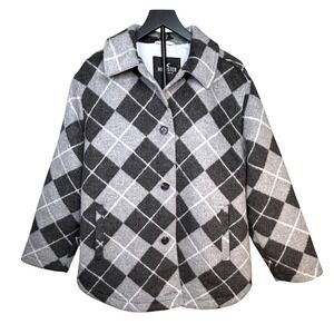 Beautiful Hollister Argyle Pattern Jacket Women's Size L Gray White